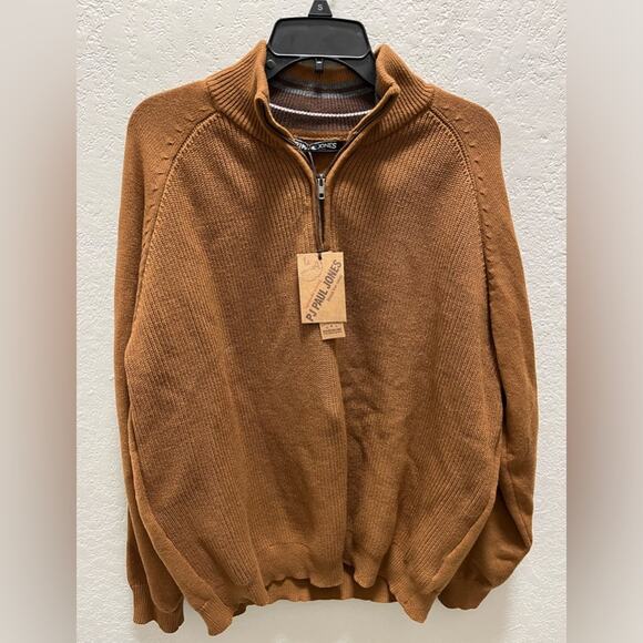 PJ PAUL JONES Men XL 1/4 Zip Sweater Brown Pullover - Picture 1 of 8